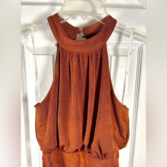 Lulus Irresistible Presence Rust Halter Ruched Bodycon Midi Dress Small - Picture 2 of 9